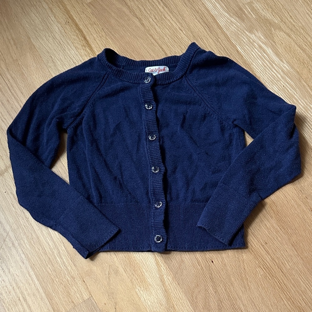 Cat & Jack navy Button-Up Cardigan with crystal style  buttons Sz xs (4/5)